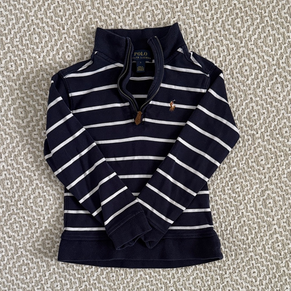 Ralph Lauren Navy & White Striped Quarter-Zip Pullover